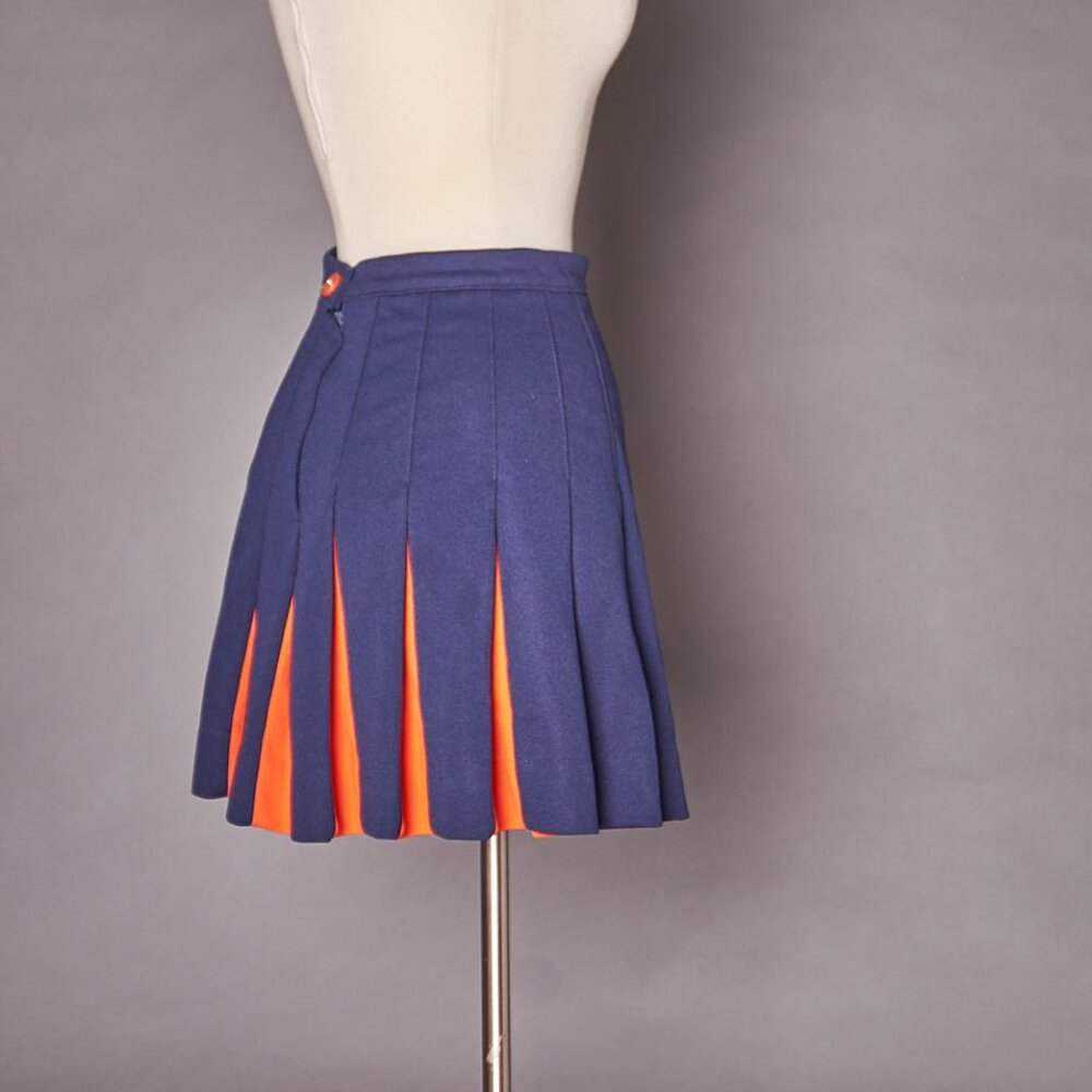 1970s Blue and Orange Cheerleader Mini Skater Skirt - Picture 4 of 8